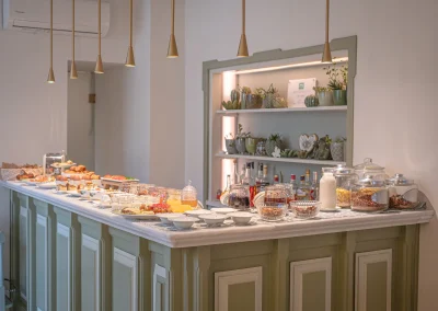 Greek breakfast buffet in the dining room at Mythos Suites Hotel